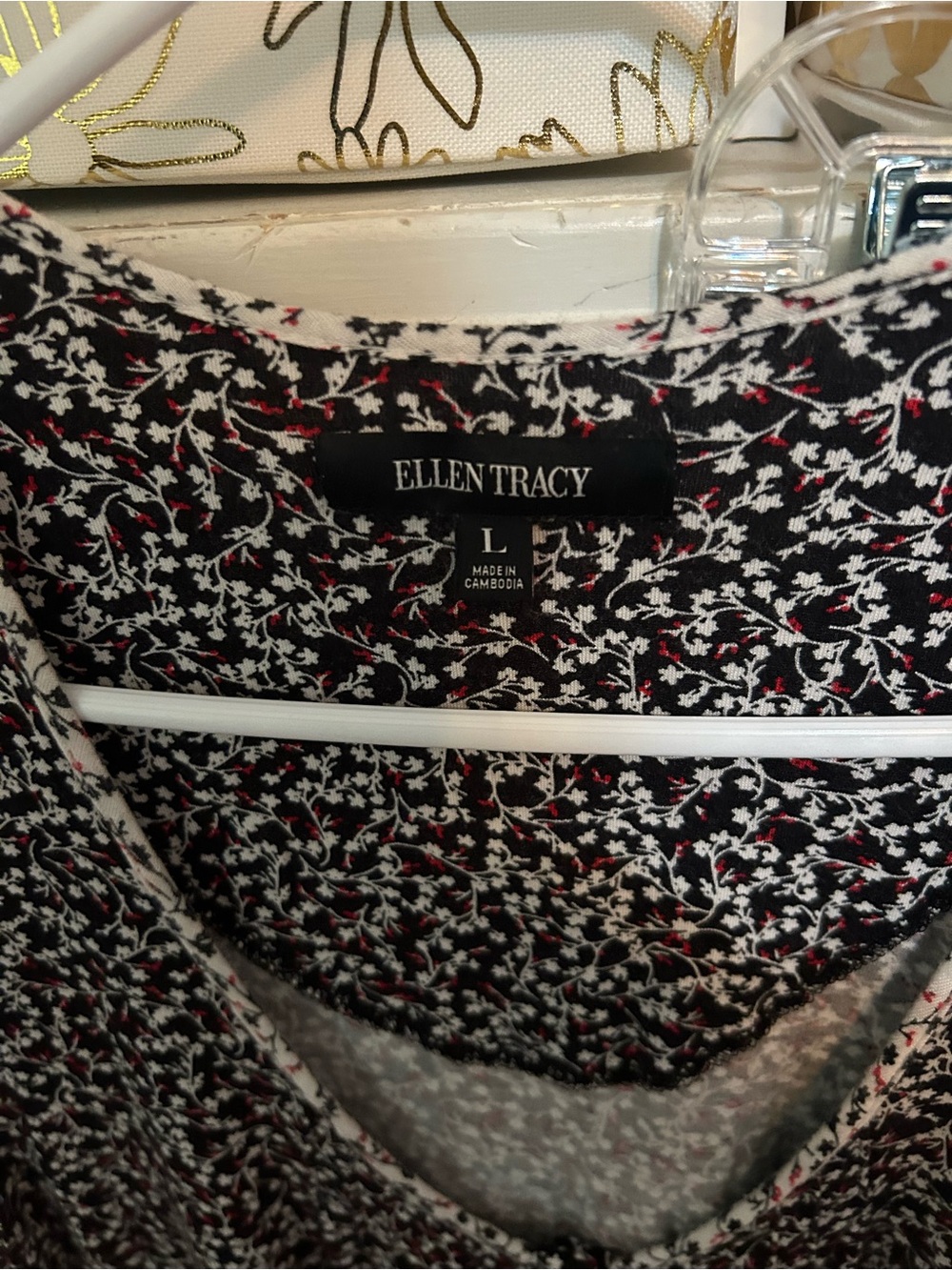 Ellen Tracy Black and White Printed Pajama Set with Red Trim - Picture 2 of 4
